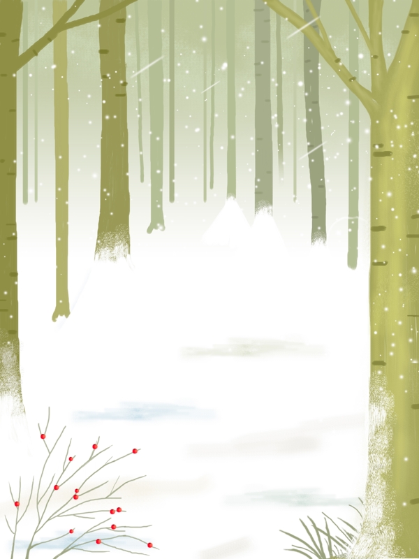 清新冬季雪地树林背景设计
