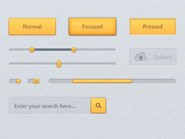 橙色网页按钮进度条滑块搜索框设计素材