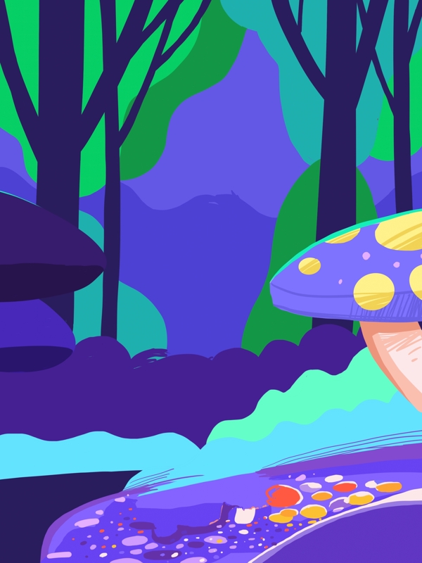 扁平梦幻树林蘑菇背景设计