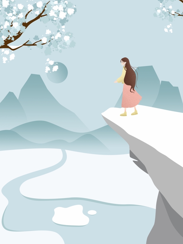 冬季山崖赏雪风景广告背景