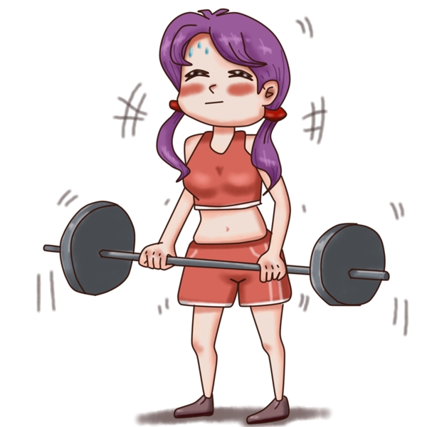 动漫厚涂锻炼身体举重的女孩子插画PNG