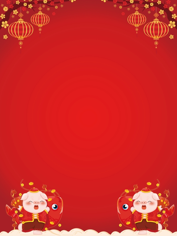 红色喜庆中国风2019猪年背景设计