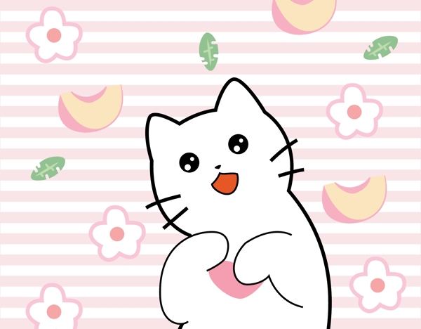 卡通猫咪桃子挂毯图片