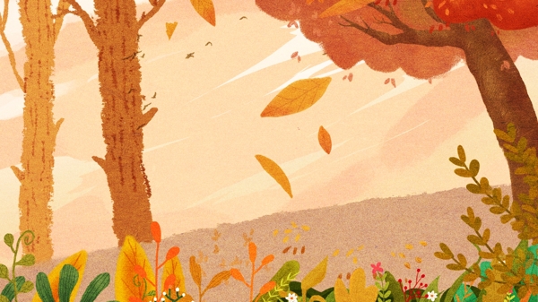 彩绘秋季户外旅游背景素材