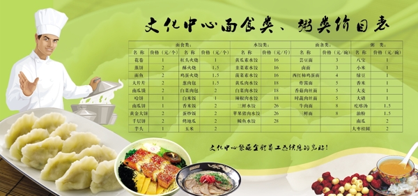 面食类菜单价目表