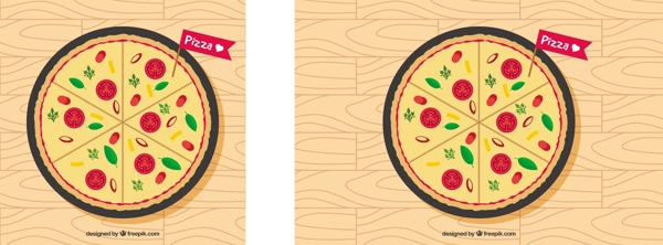 比萨的背景与平设计的番茄和干酪