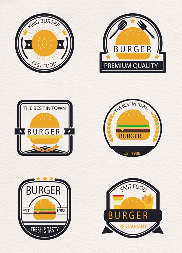 6款创意汉堡包标志矢量素材