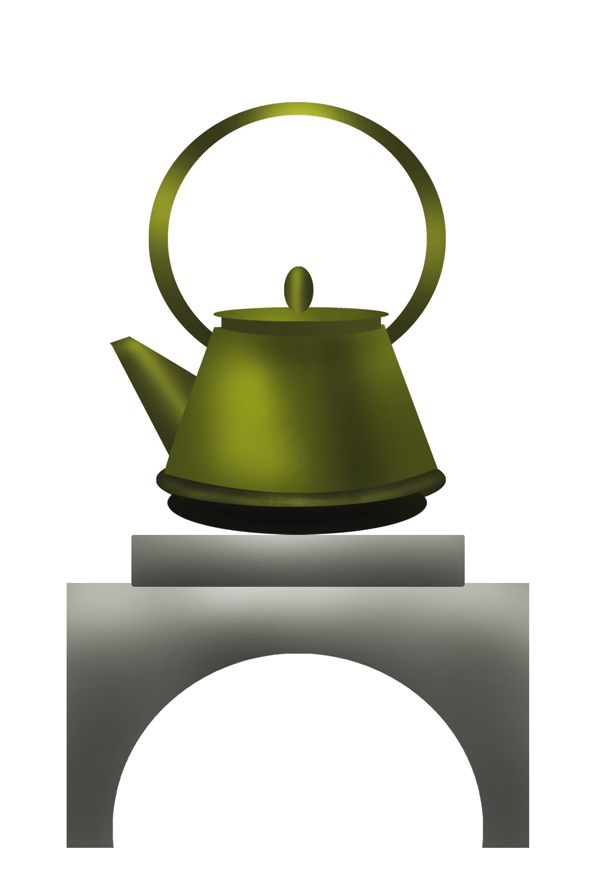 绿色茶壶茶具插画