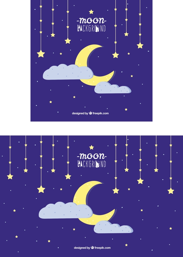 月亮夜空背景与星星和云彩