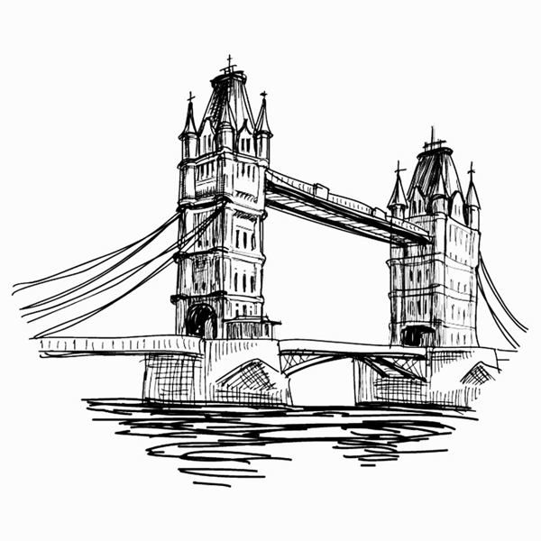 伦敦桥黑白手绘图