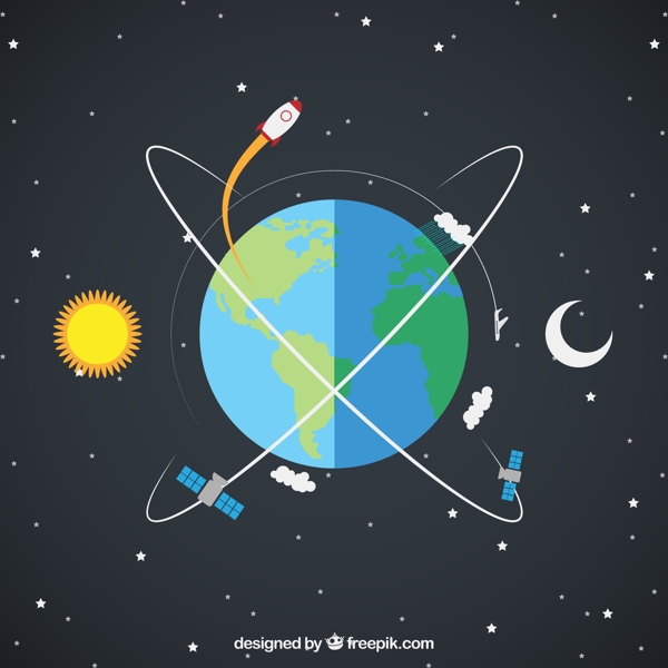 环绕地球的卫星插画矢量图