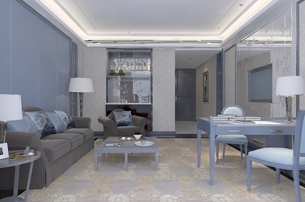 现代风格简约模型客厅空间效果图