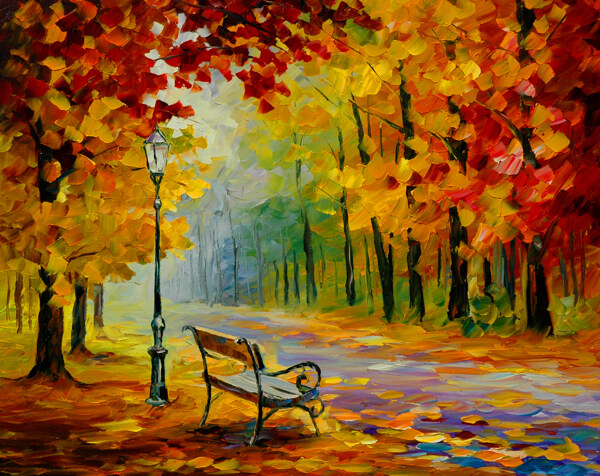 油画秋天的公园图片