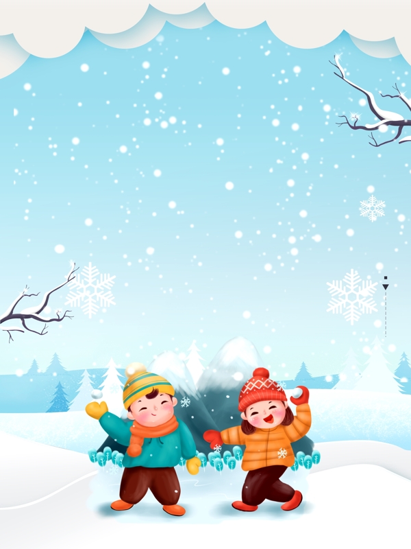 冬至节气雪中的儿童背景素材