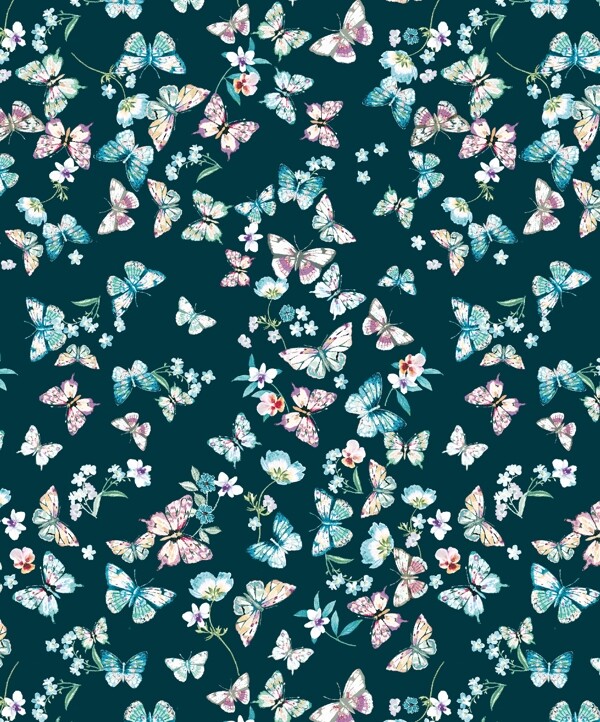 蝴蝶碎花底纹图案数码印花设计