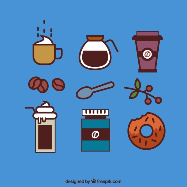 彩绘咖啡元素图标矢量图