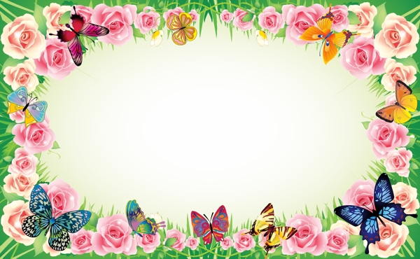 浪漫玫瑰蝴蝶花纹边框图片