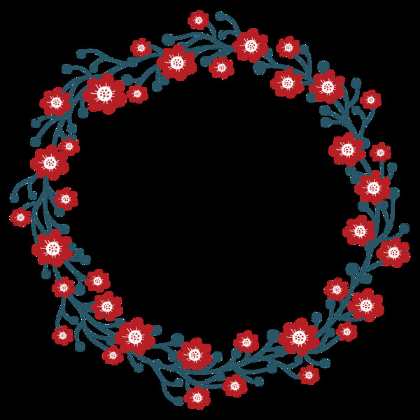 简约手绘小红花花环透明花朵素材