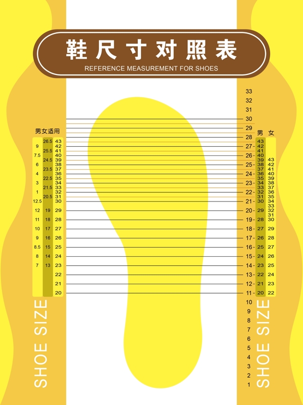 鞋尺寸对照表图片