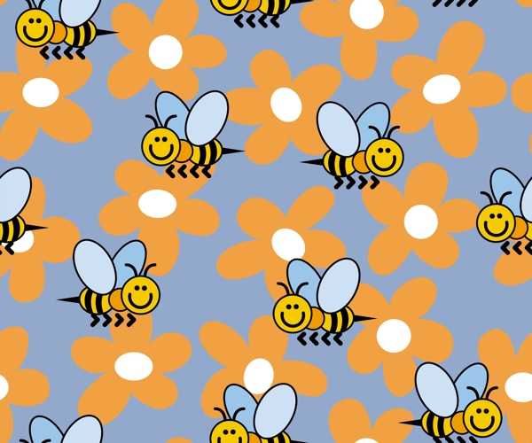 可爱的小蜜蜂花朵背景矢量素材