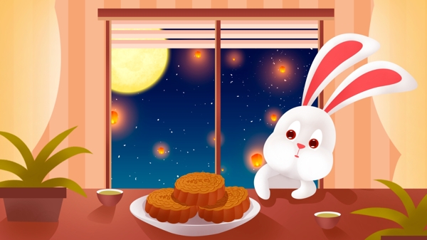 中秋节贪吃兔子吃月饼
