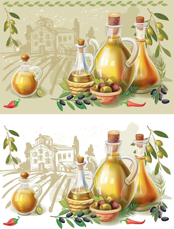 美味橄榄油与乡村矢量素材