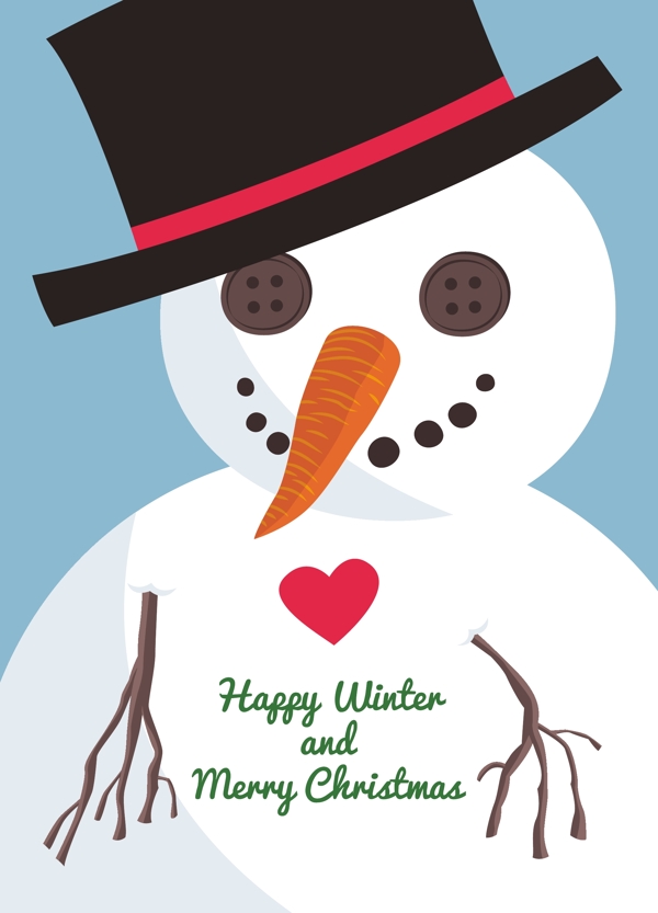 快乐的冬天和圣诞卡片上的雪人