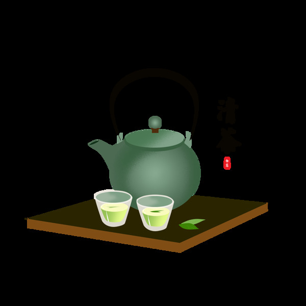 原创白露清茶茶壶绿色清新24节气元素