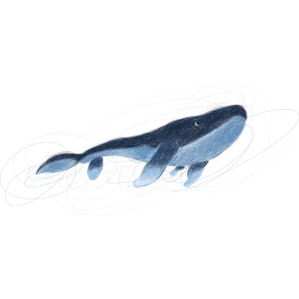 海洋中游泳的蓝色鲸鱼卡通元素