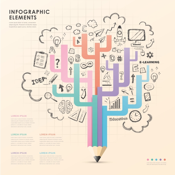 铅笔元素商业信息图表矢量素材