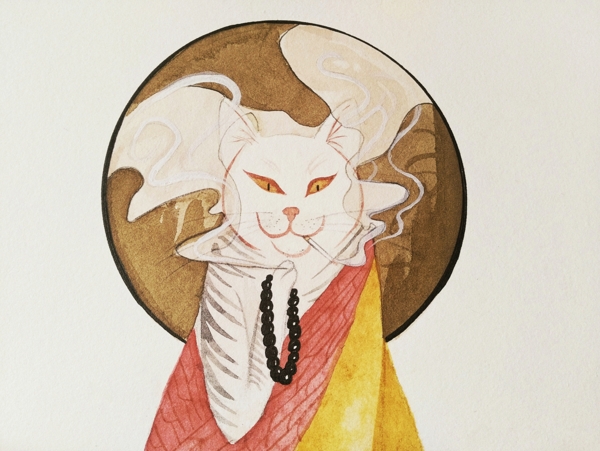 日式浮世绘猫咪背景墙