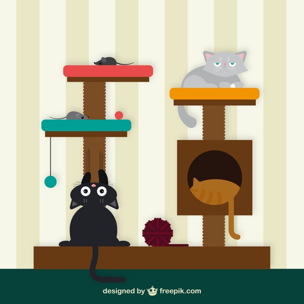 卡通猫咪和猫爬架矢量素材