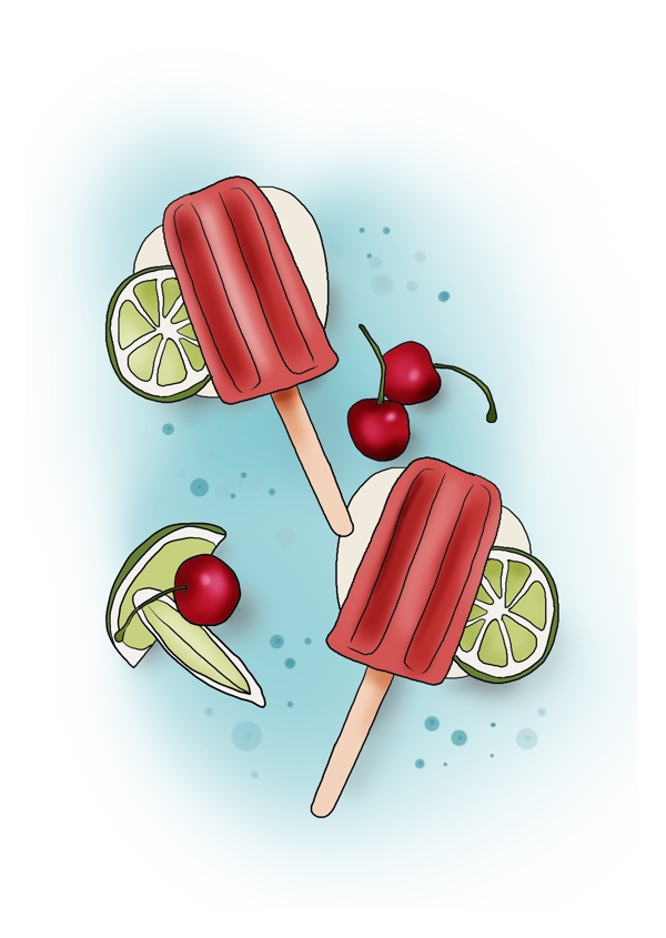 夏天食物手绘水果冰棒