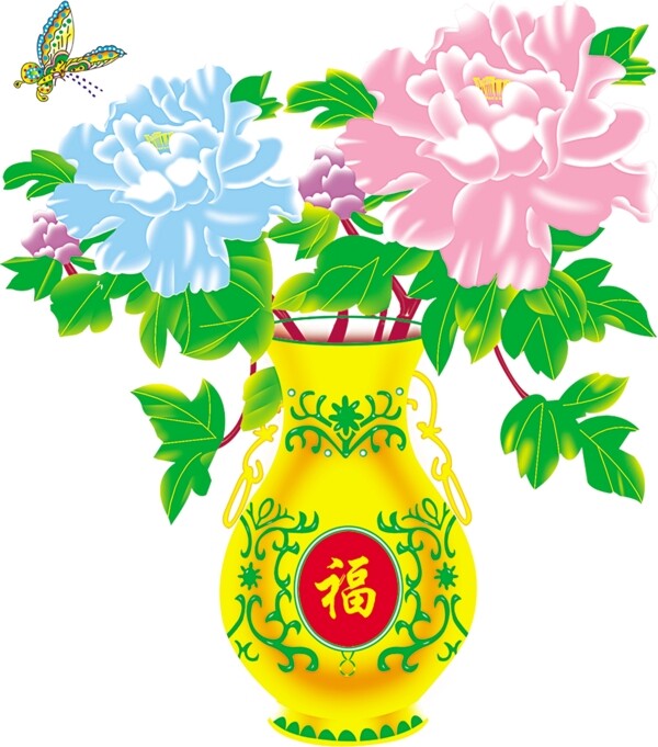 花瓶年画门画门神图片