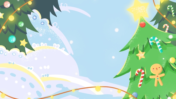 手绘圣诞树雪景圣诞节背景素材