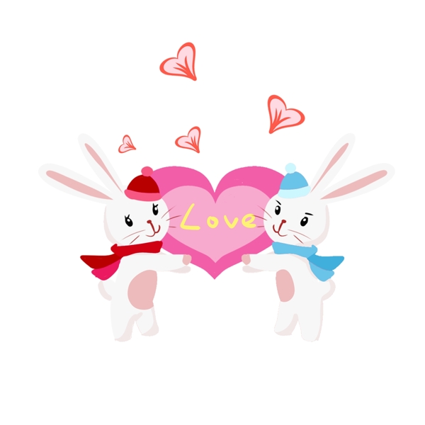 浪漫情人节小兔子手绘插画