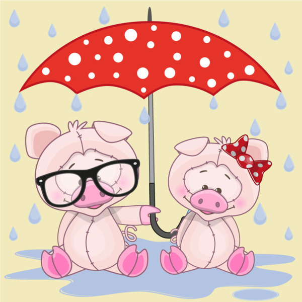 雨伞下可爱卡通动物小猪矢量图素材