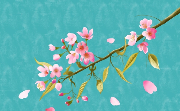 手绘樱花透明图层图片