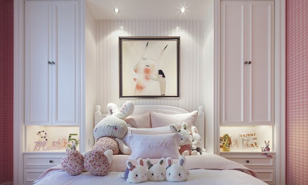 可爱卧室大床背景墙设计图