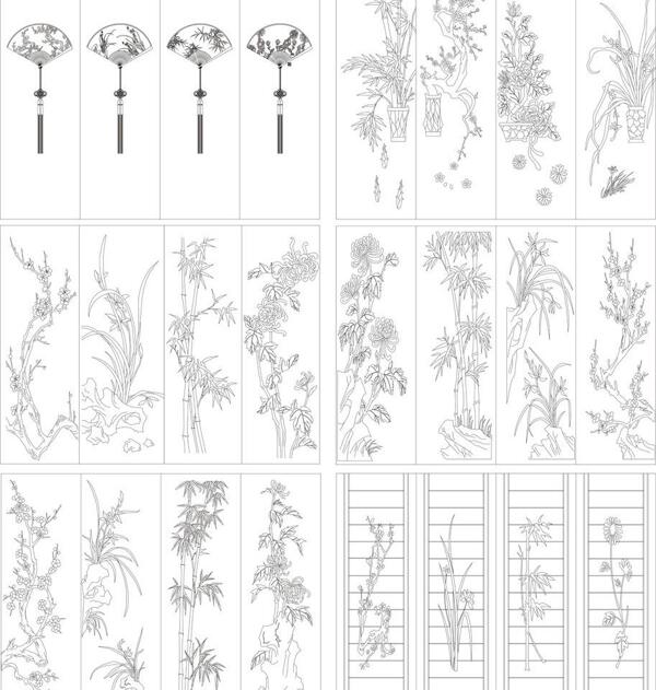 梅兰竹菊四君子矢量移门图片