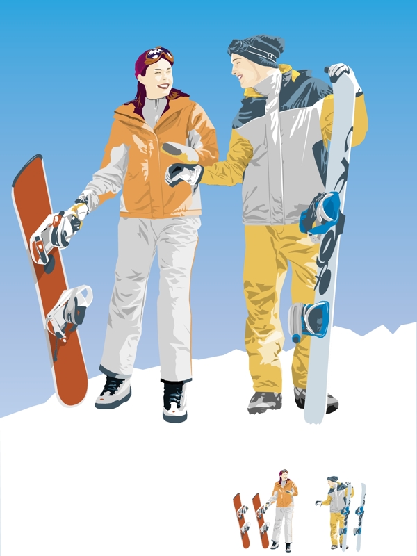 印花矢量图人物运动滑雪雪山免费素材