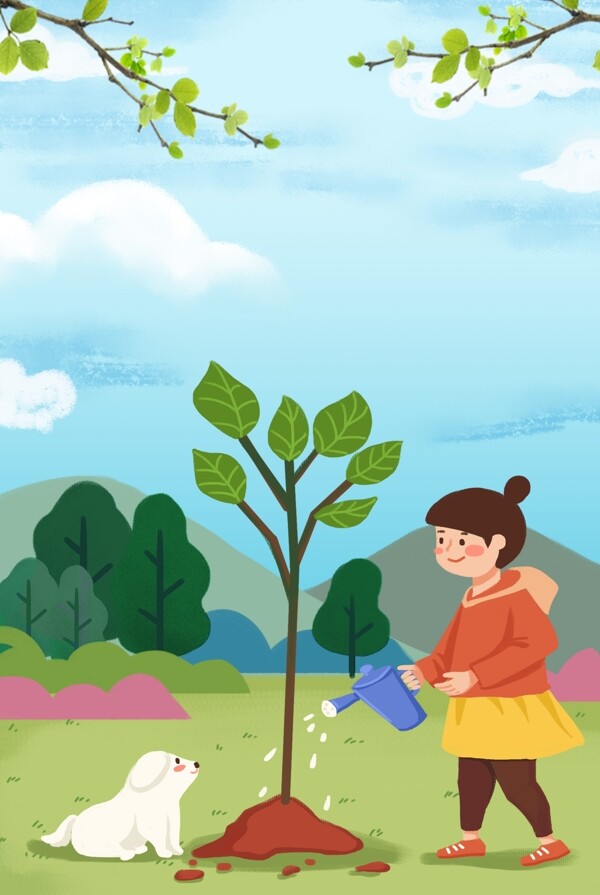 绿色卡通简约植树节活动宣传海报