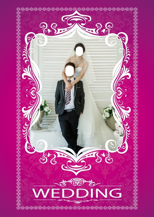 婚礼紫色花纹边框相框