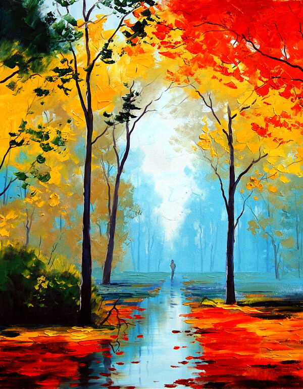 油画秋季景色图片