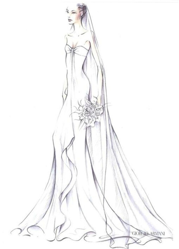 婚纱长裙手绘设计图