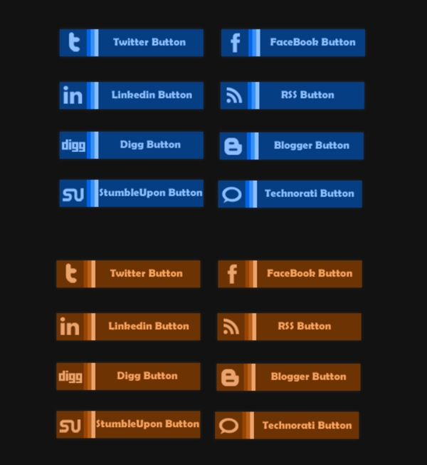 16个自定义的社交媒体按钮设置PSD