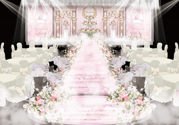 粉色欧式婚礼舞台效果图