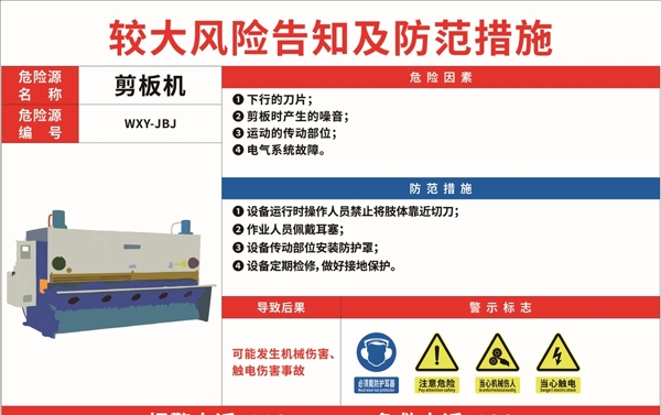 剪板机危险源安全风险告知牌