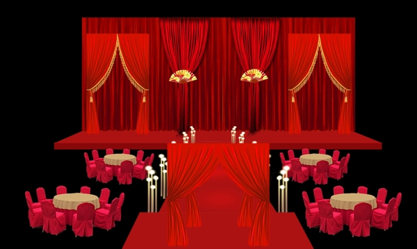 红色中式婚礼舞台效果图设计