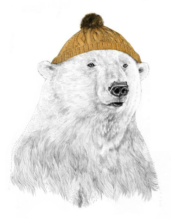 位图插画动物北极熊帽子免费素材